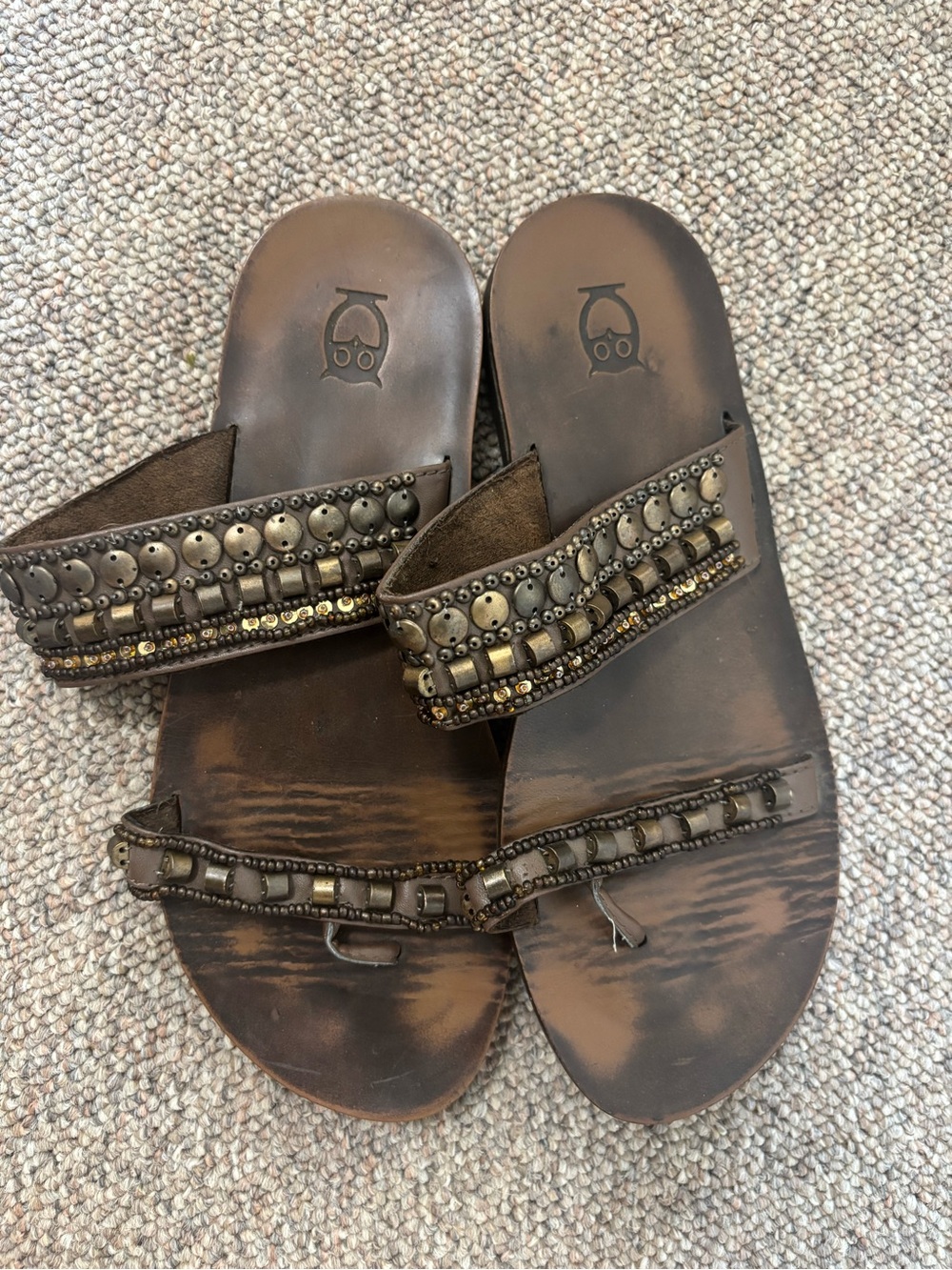 Xhilaration Brown Beaded Slide Sandals